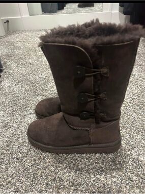 UGG Kids Tall Button Suede Boots - Dark Brown